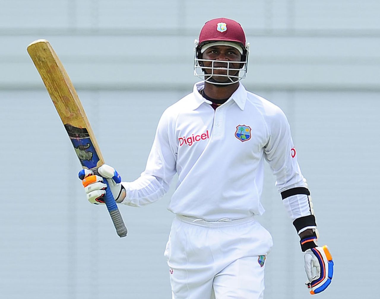 Marlon Samuels acknowledges the cheers on reaching his half-century, West Indies v India, 2nd Test, Bridgetown, 3rd day, June 30, 2011