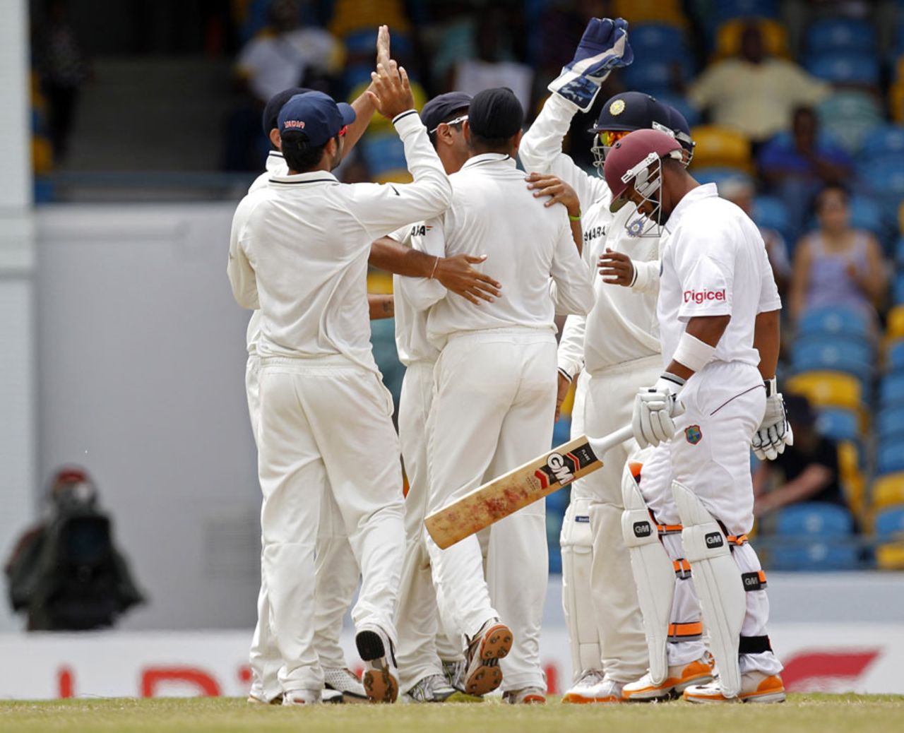 Harbhajan Singh celebrates wicket No. 397 - Carlton Baugh, West Indies v India, 2nd Test, Bridgetown, 3rd day, June 30, 2011
