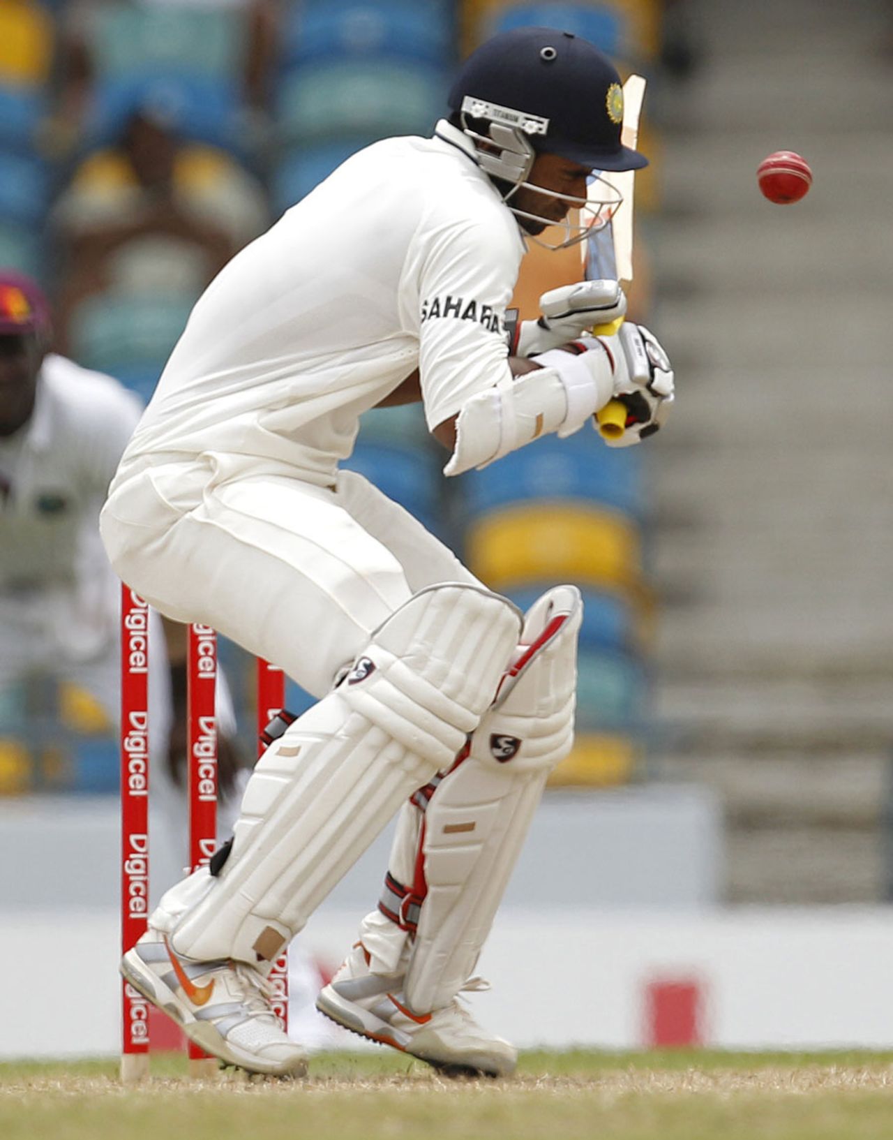 Abhinav Mukund is hit by a short ball, West Indies v India, 2nd Test, Bridgetown, 4th day, July 1, 2011 