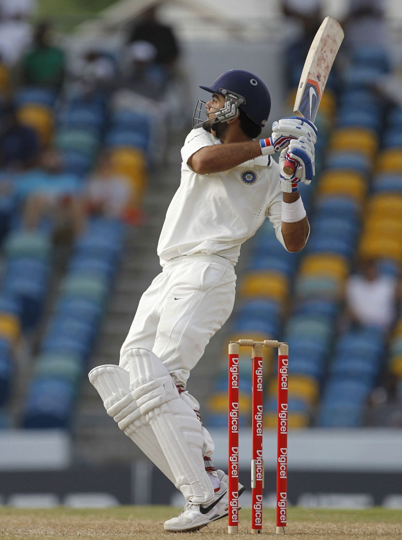Virat Kohli faced a barrage of short balls during his stay, West Indies v India, 2nd Test, Bridgetown, 4th day, July 1, 2011 