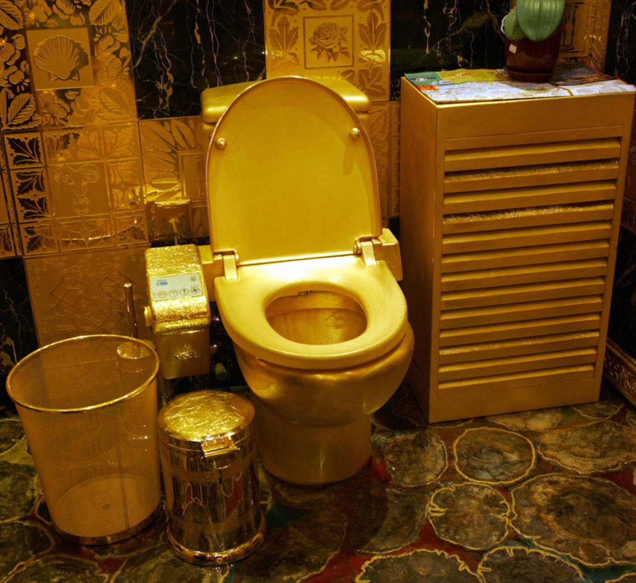 A toilet made of solid gold and encrusted with gems, Hong Kong, February 24, 2005