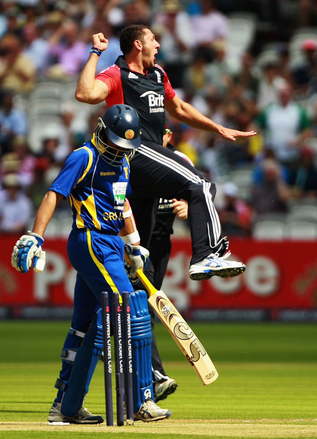 Tim Bresnan celebrates after castling Tillakaratne Dilshan early , England v Sri Lanka, 3rd ODI, Lord's July 3 2011