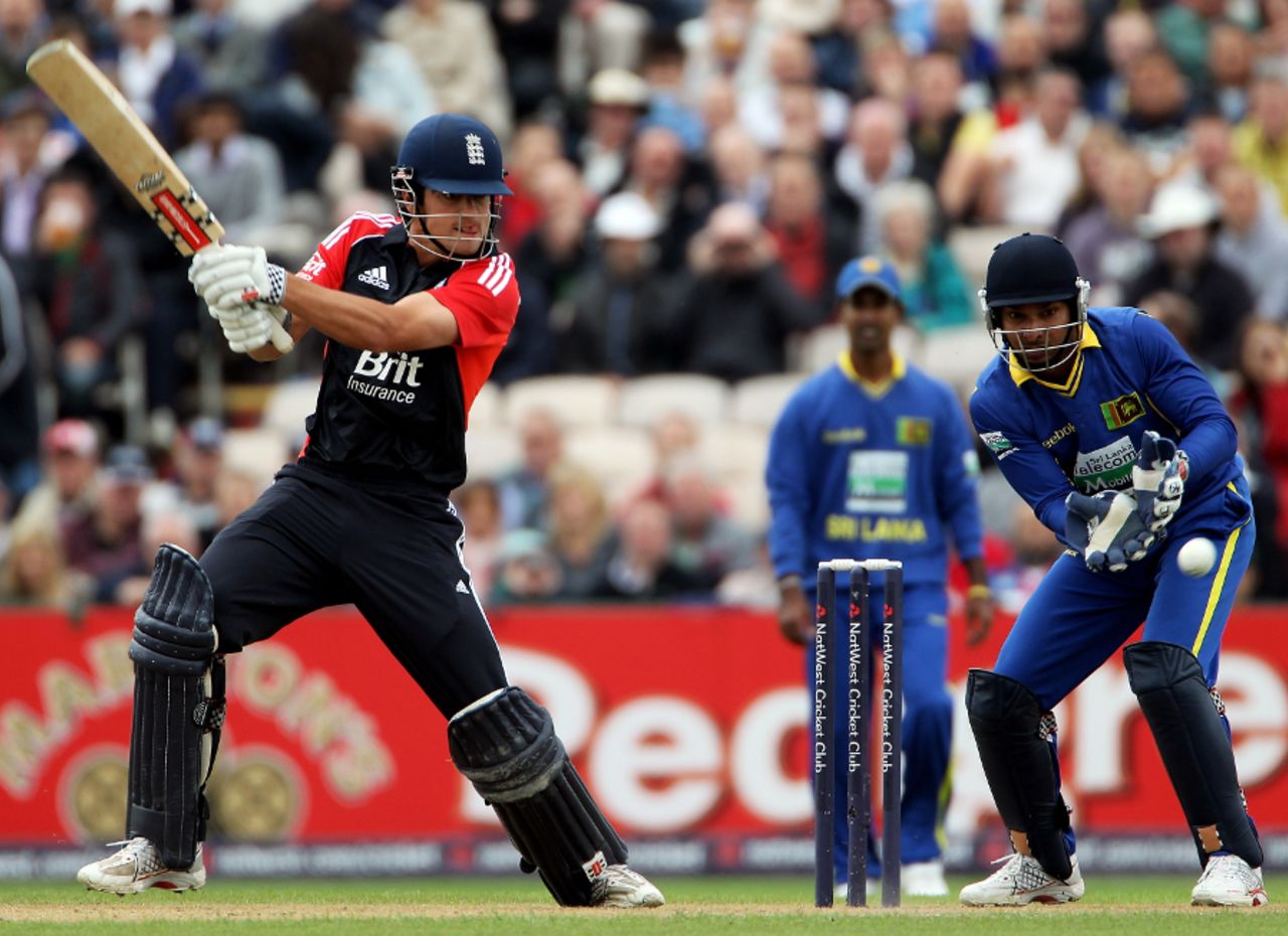 Alastair Cook cuts through the off side during his rapid 31, England v Sri Lanka, 5th ODI, Old Trafford, July 9 2011