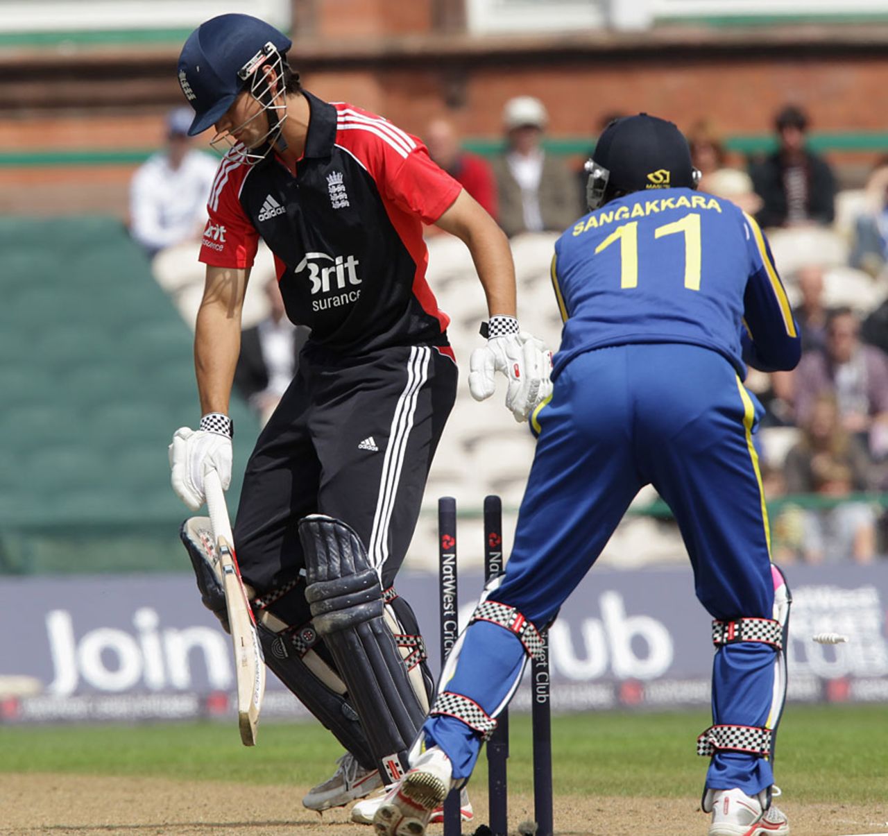 Alastair Cook charged and missed at Suraj Randiv, England v Sri Lanka, 5th ODI, Old Trafford, July 9 2011