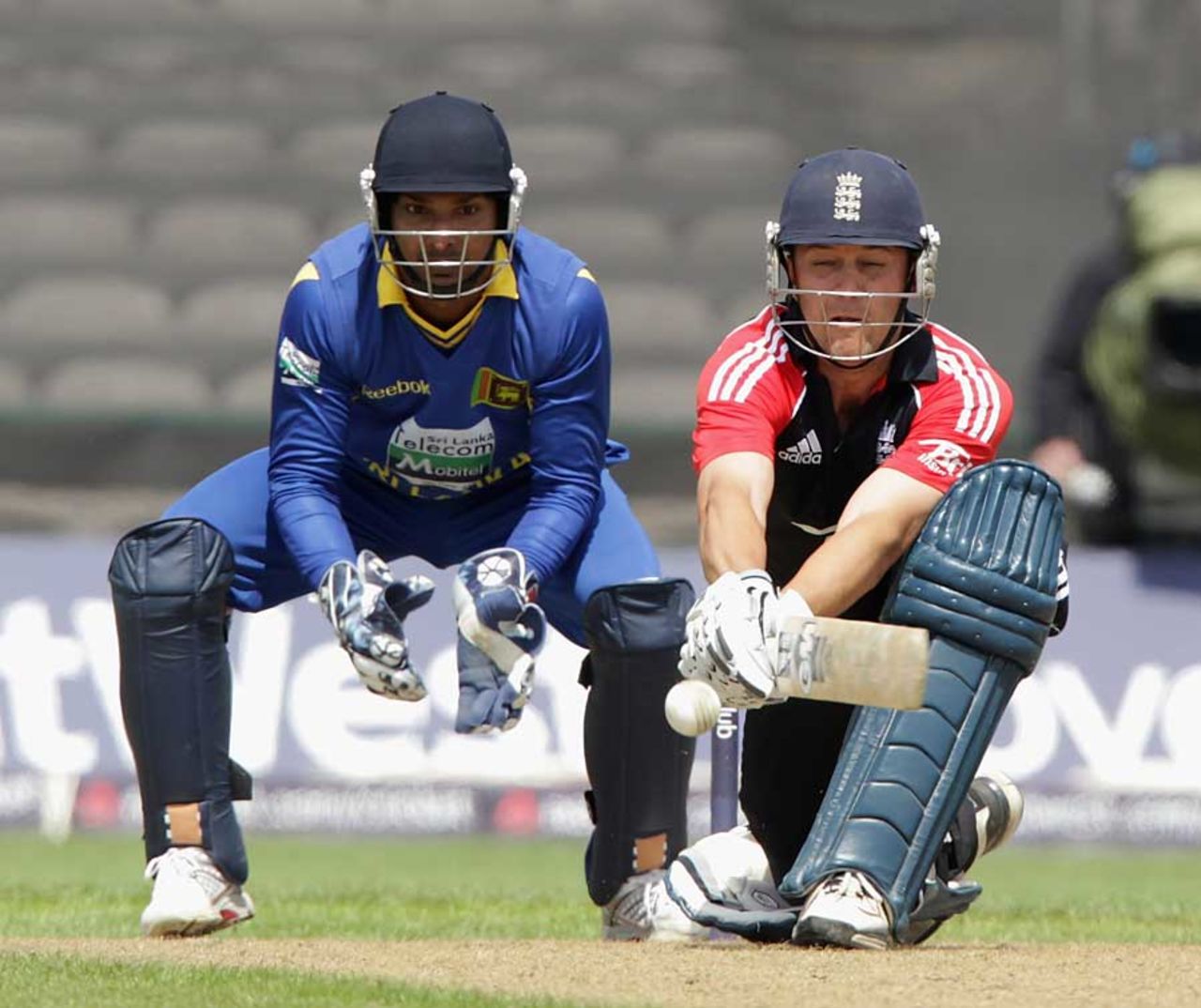 Jonathan Trott shows his innovation with a reverse sweep, England v Sri Lanka, 5th ODI, Old Trafford, July 9 2011