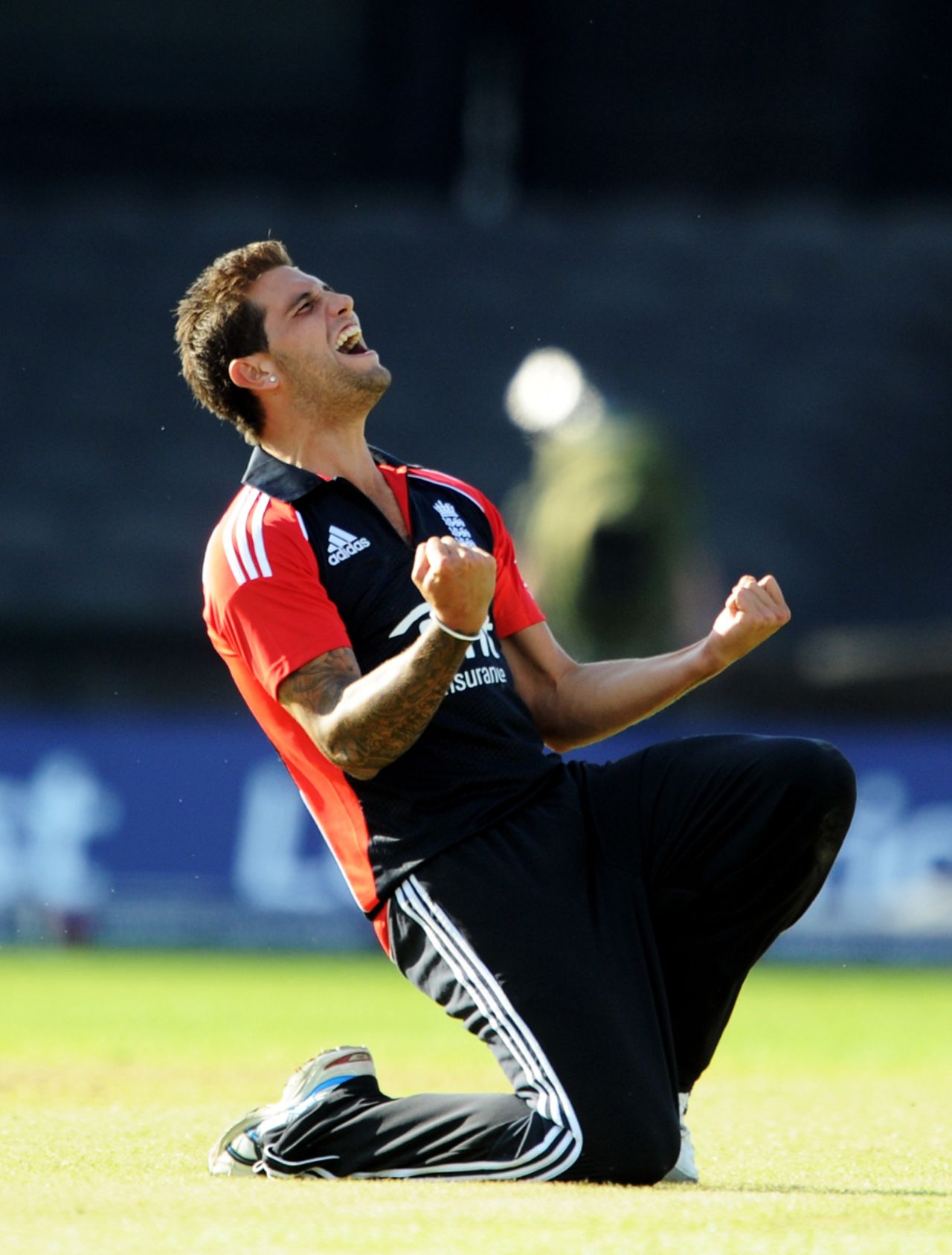 Jade Dernbach celebrates his dismissal of Angelo Mathews, England v Sri Lanka, 5th ODI, Old Trafford, July 9 2011
