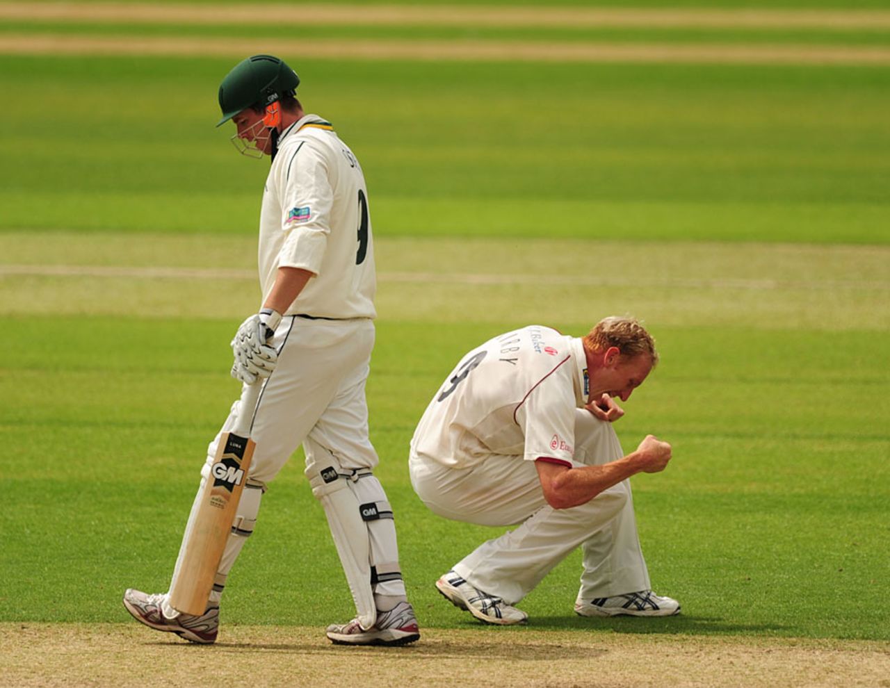 Steve Kirby celebrates the wicket of Riki Wessels, Nottinghamshire v Somerset, County Championship, Division One, Trent Bridge, July 12, 2011