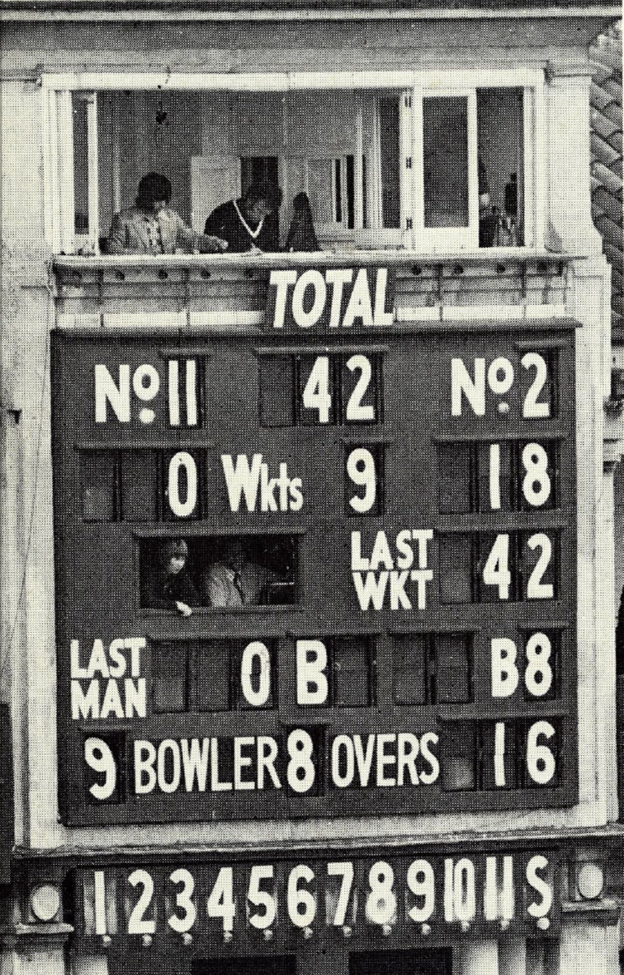 The scoreboard tells the sorry tale after India's lowest Test score, England v India, 2nd Test, Lord's, June 24, 1974