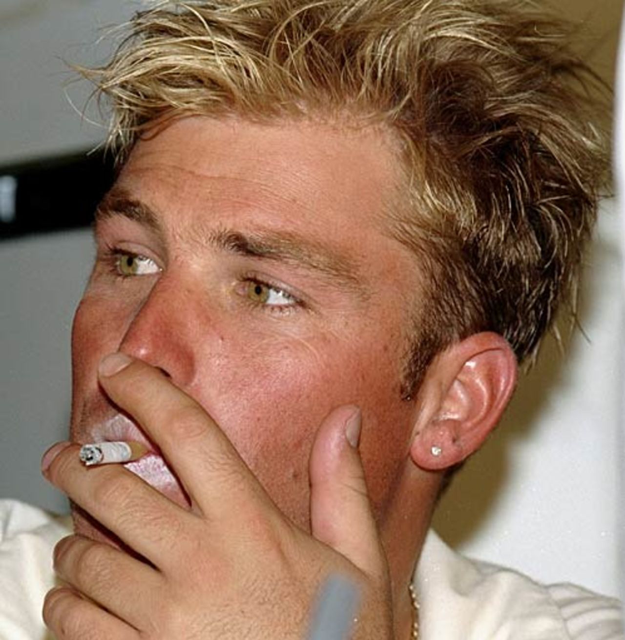 Shane Warne relaxes with a cigarette after taking 8 for 71, Australia v England, Brisbane, November 29, 1994