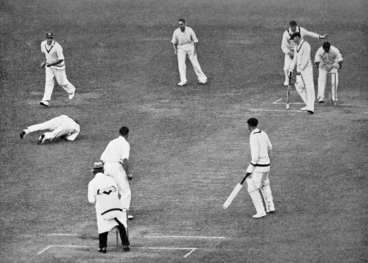 Patsy Hendren dives to catch Tim Wall off Hedley Verity to complete England's victory, England v Australia, Lord's, June 25, 1934