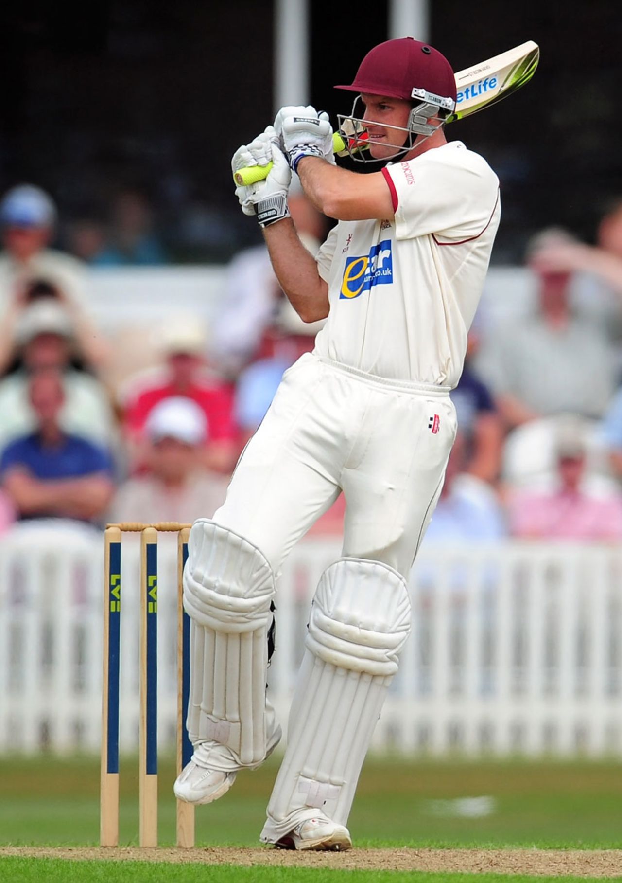 Andrew Strauss plays the pull, Somerset v Indians, Taunton, 1st day, July 15, 2011