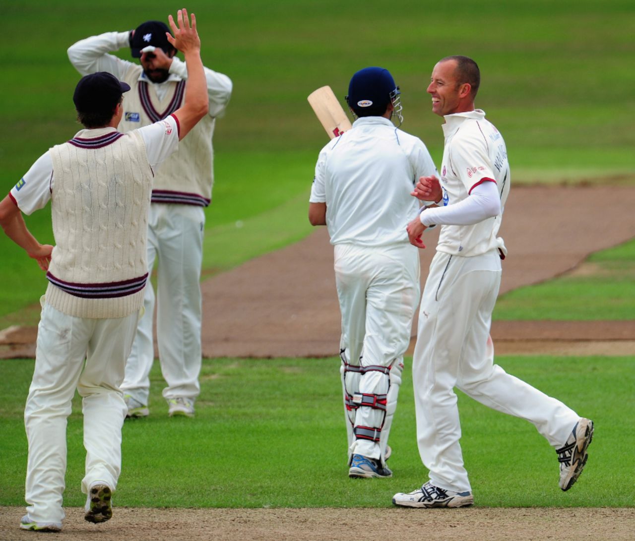 Charl Willoughby celebrates a wicket against India, Somerset v Indians, Taunton, 2nd day, July 16, 2011