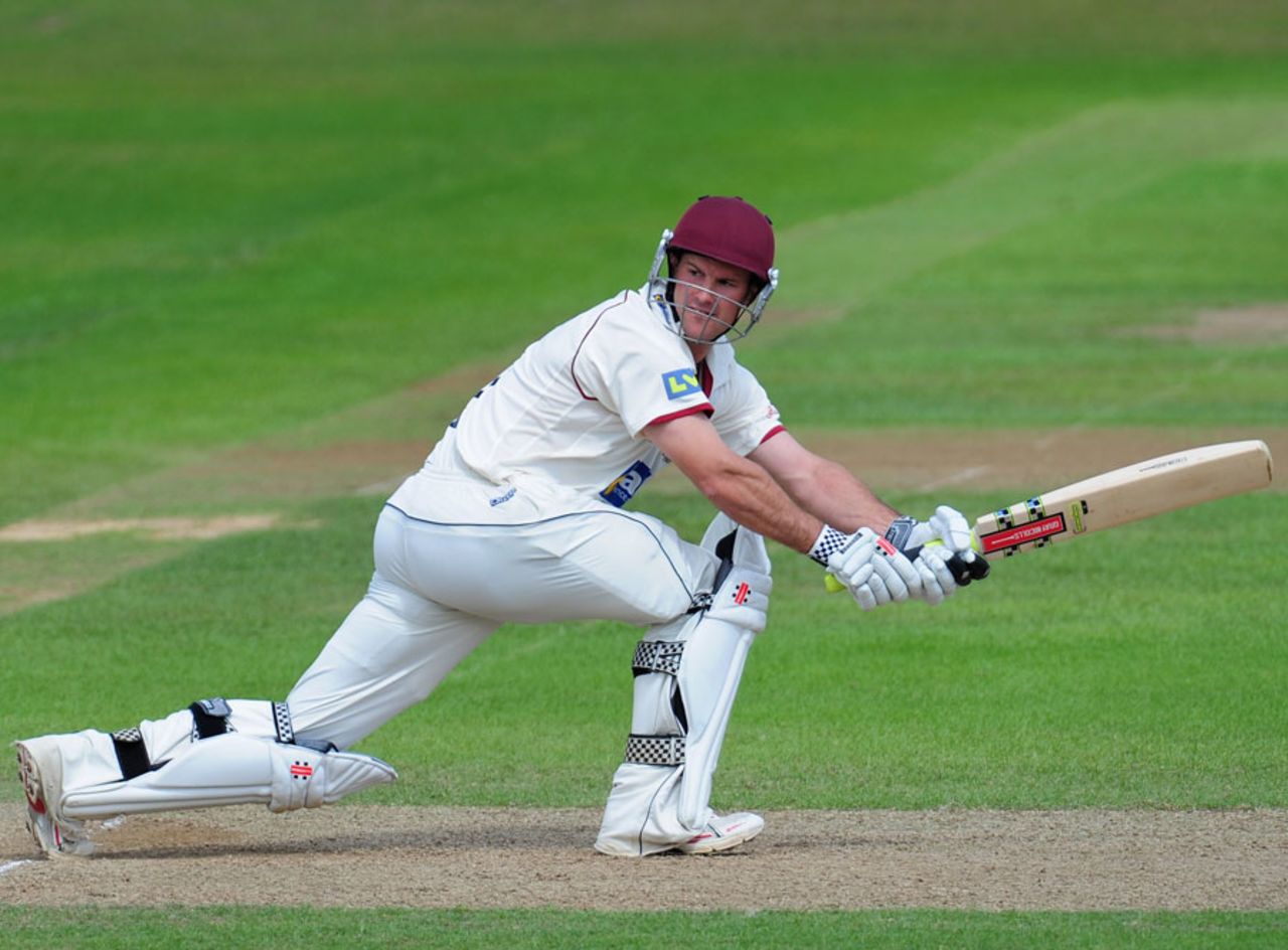Andrew Strauss sweeps with ease through square leg, Somerset v Indians, Taunton, 3rd day, July 17, 2011