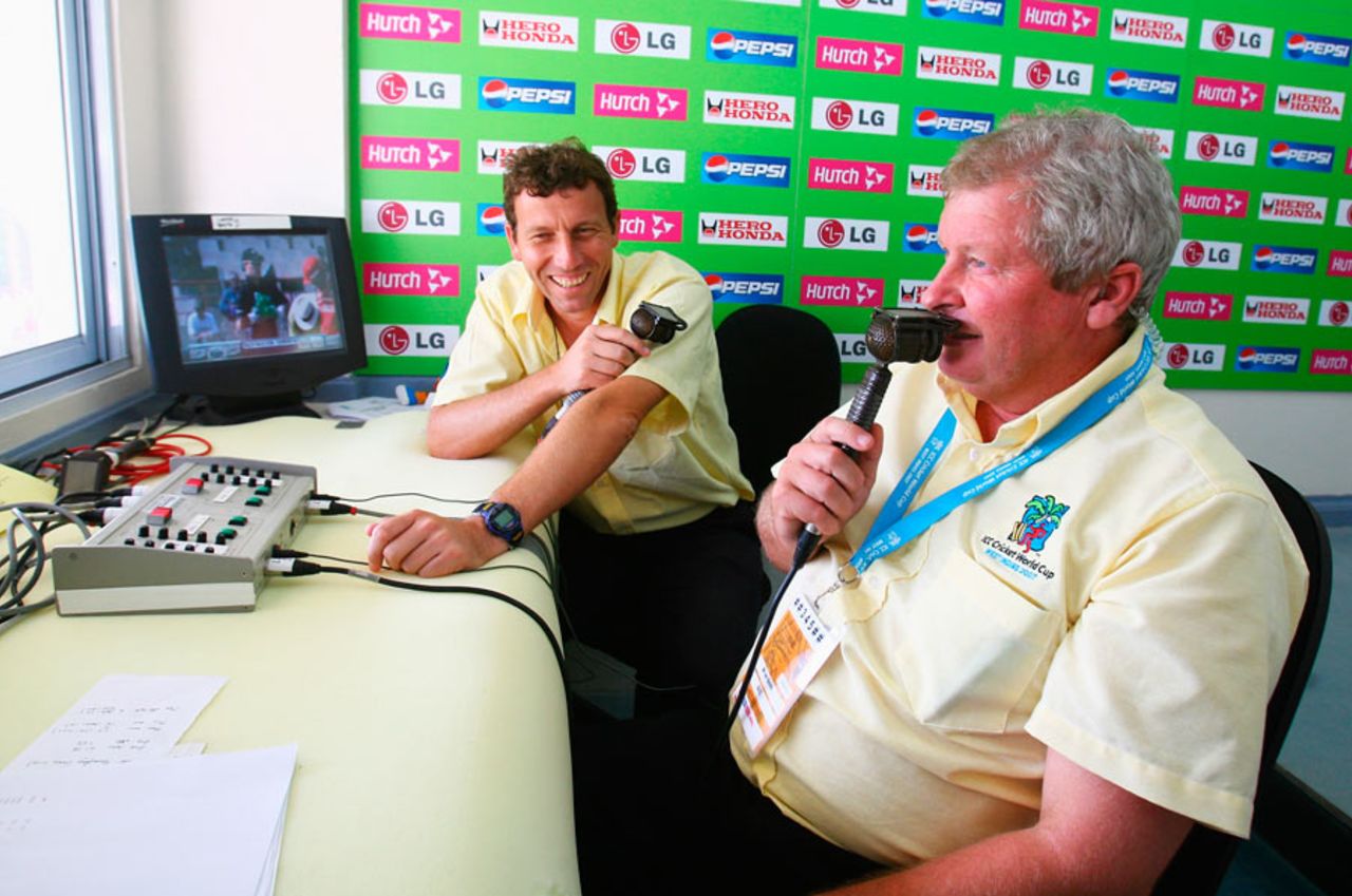 Michael Atherton (left) and Ian Smith in the commentary box at a World Cup game, Beausejour Cricket Ground, Gros Islet, Saint Lucia, March 22, 2007