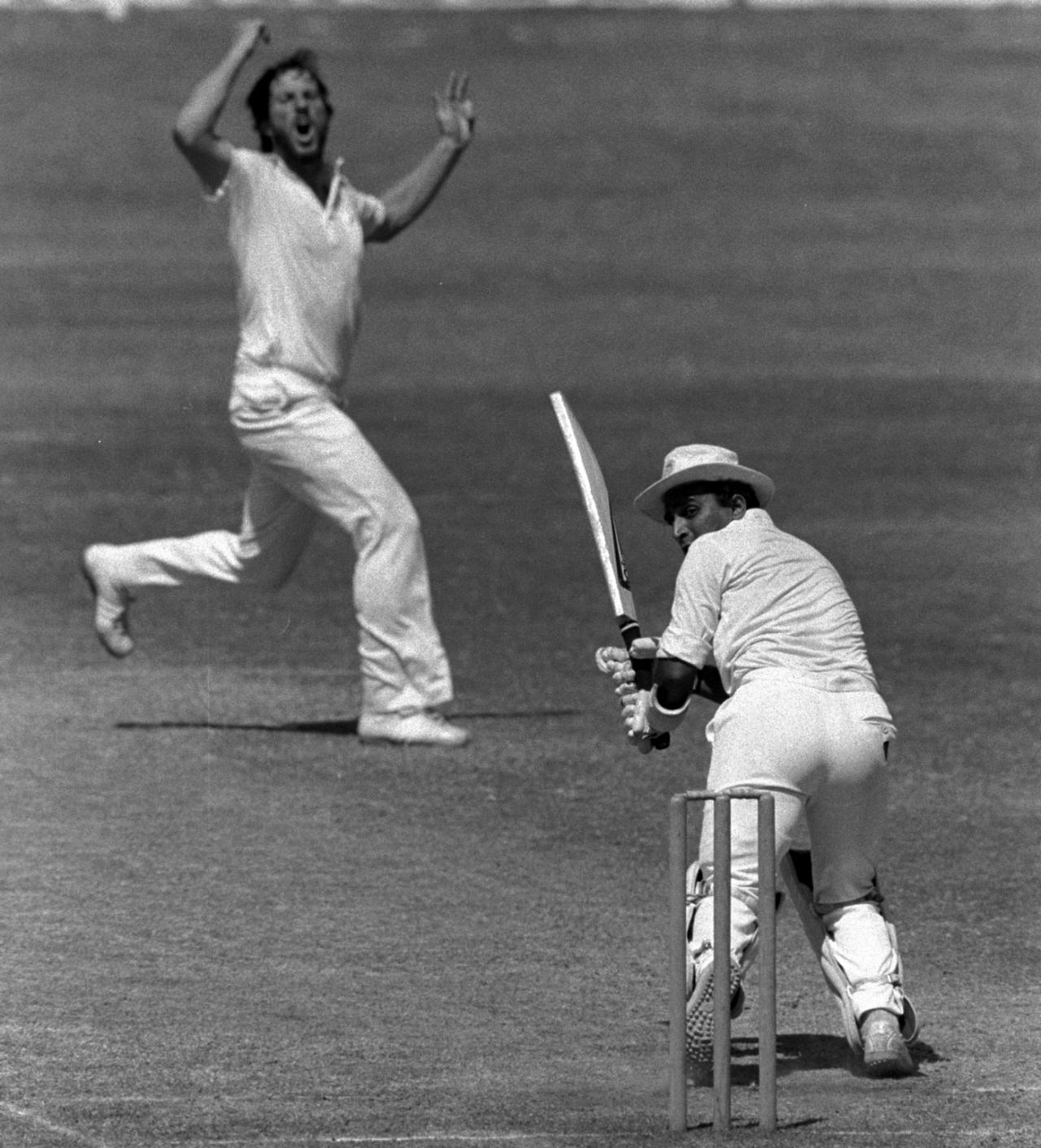 Sunil Gavaskar plays a leg glance off Ian Botham, India v England, Golden Jubilee Test, Mumbai, February 1980