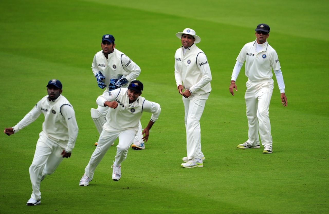 Fielders from the Indian cordon pursue the ball, England v India, 1st Test, Lord's, 1st day, July 21, 2011