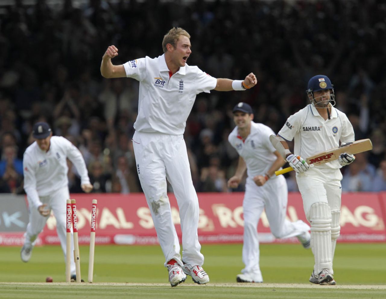 Stuart Broad is pumped up after bowling Gautam Gambhir, England v India, 1st Test, Lord's, 3rd day, July 23, 2011