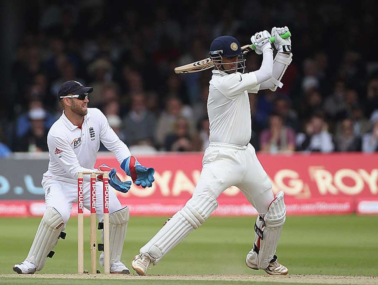 Rahul Dravid pulls hard, England v India, 1st Test, Lord's, 3rd day, July 23, 2011