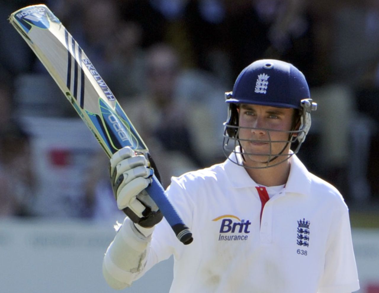 Stuart Broad celebrates getting to a half-century, England v India, 1st Test, Lord's, 4th day, July 24, 2011