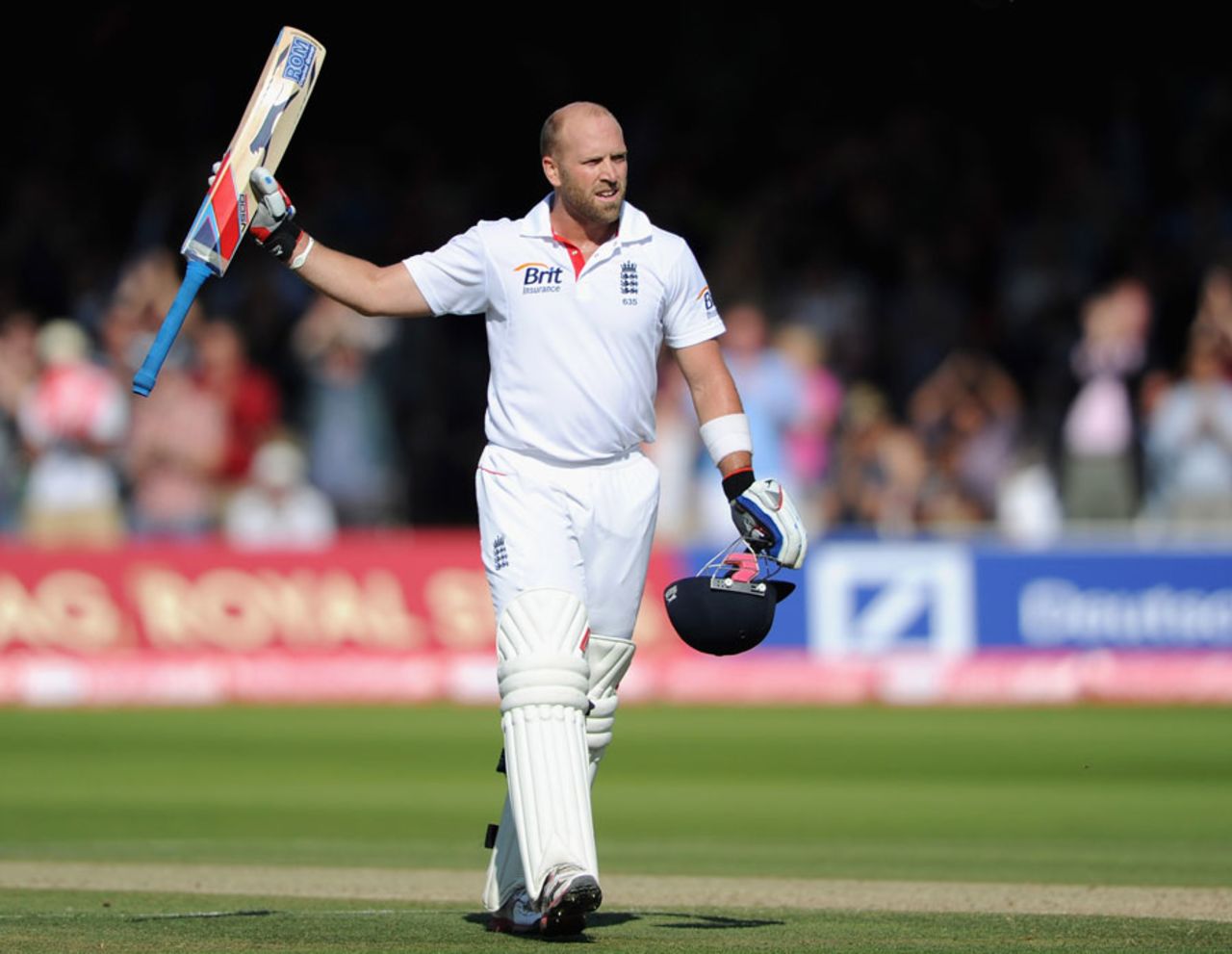 Matt Prior celebrates his sixth Test century, England v India, 1st Test, Lord's, 4th day, July 24, 2011