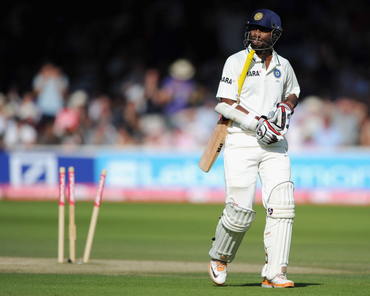 Abhinav Mukund leaves the field after playing on off Stuart Broad, England v India, 1st Test, Lord's, 4th day, July 24, 2011