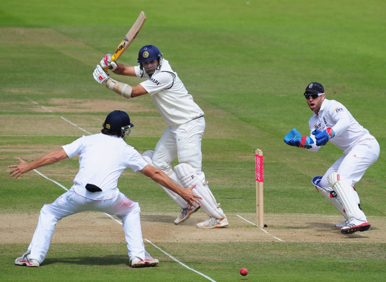 VVS Laxman whips Graeme Swann through the leg side, England v India, 1st Test, Lord's, 5th day, July 25, 2011