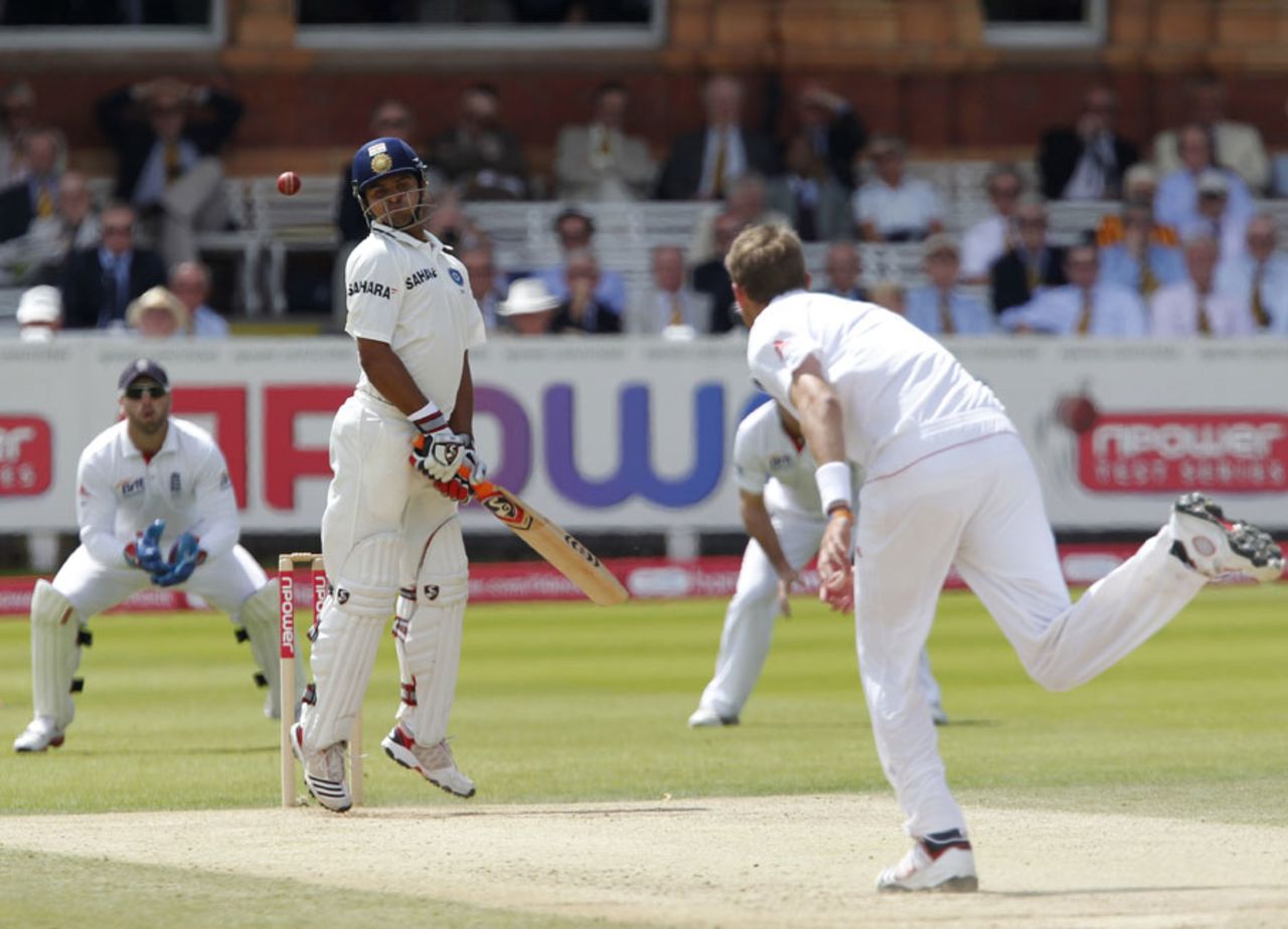 Suresh Raina weaves out of the way of a bouncer, England v India, 1st Test, Lord's, 5th day, July 25, 2011