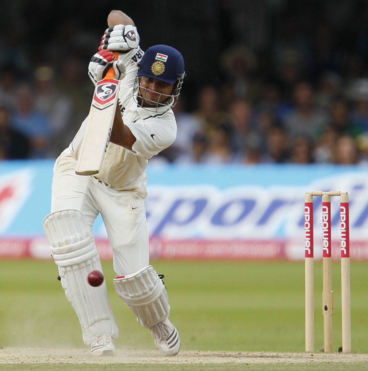 Suresh Raina plays a cover drive, England v India, 1st Test, Lord's, 5th day, July 25, 2011