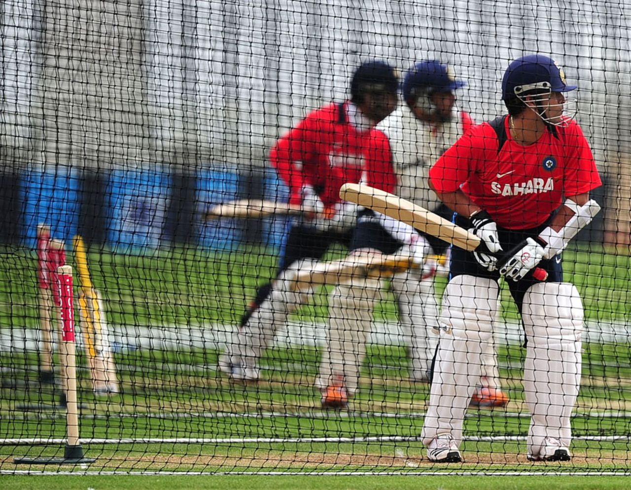 Sachin Tendulkar and his team-mates bat in the nets, Nottingham, July 27, 2011