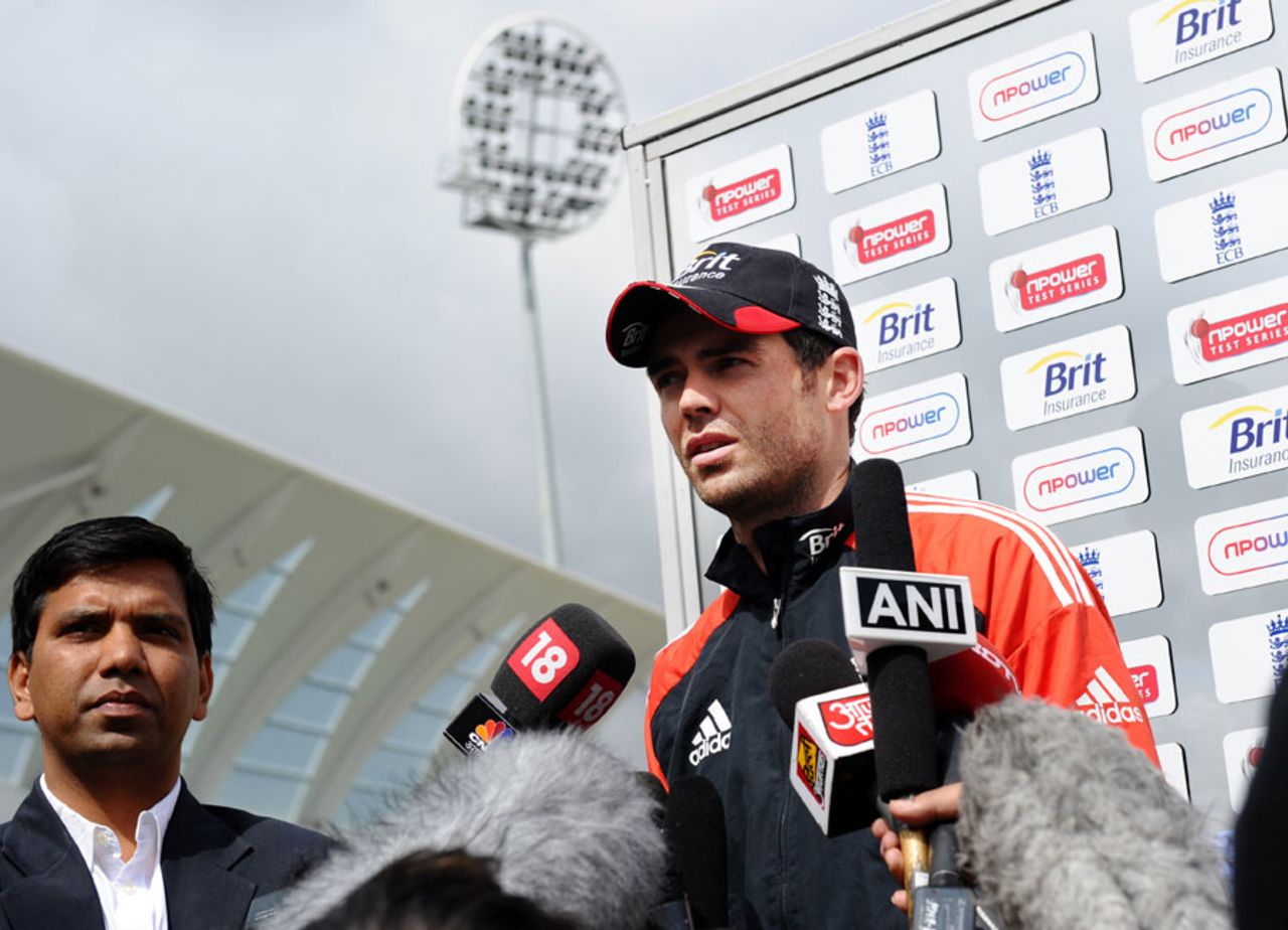 James Anderson speaks to the media at Trent Bridge, Nottingham, July 27, 2011