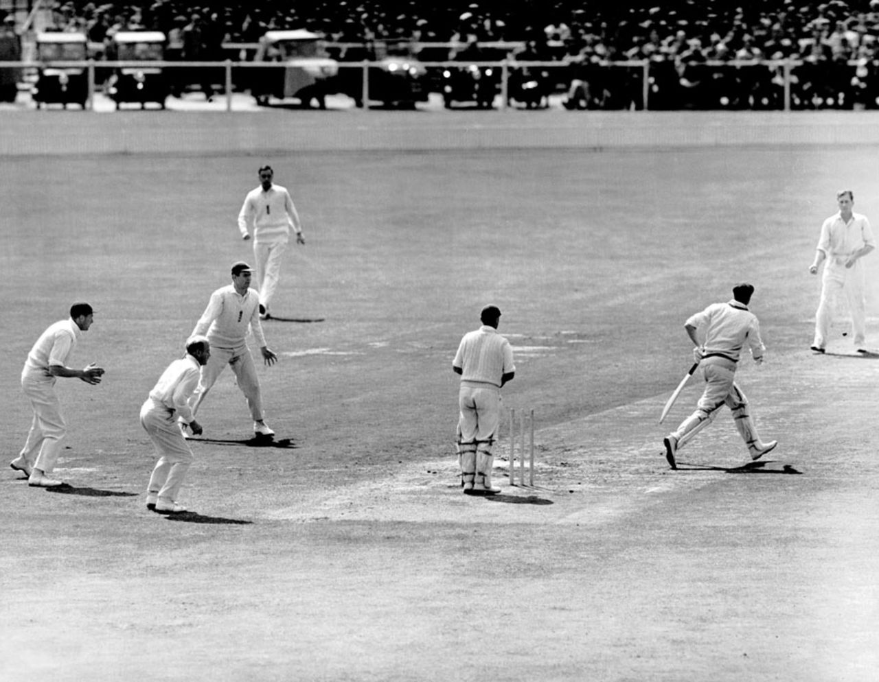 Keith Miller walks off after being bowled for a duck by Jim Laker, England v Australia, 4th Test, Old Trafford, 5th day, July 31, 1956