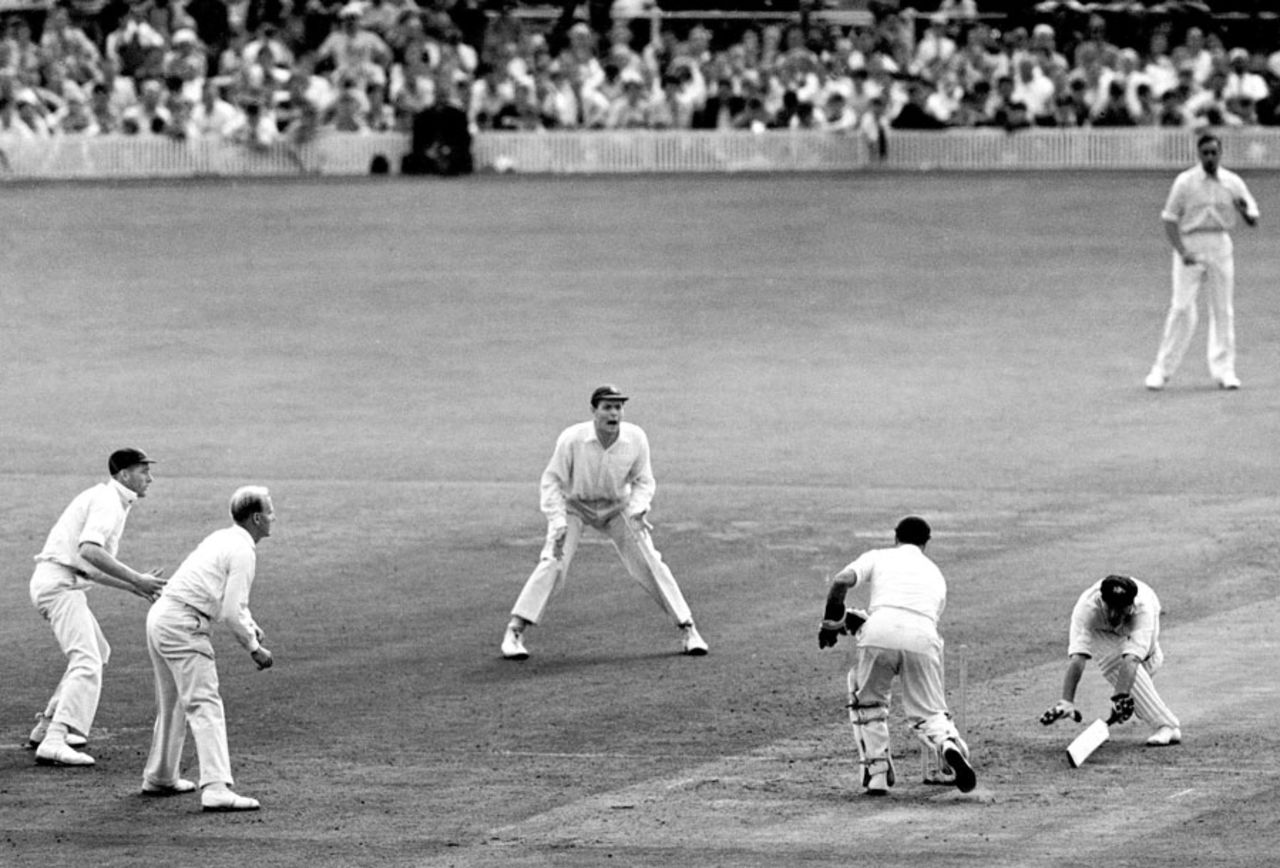 Godfrey Evans stumps Ron Archer off the bowling of Jim Laker, England v Australia, 4th Test, Old Trafford, 2nd day, July 27, 1956