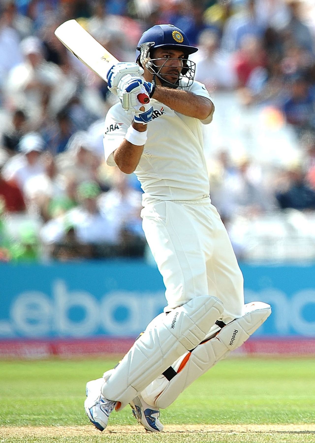 Yuvraj Singh cracks the pull through midwicket, England v India, 2nd npower Test, Trent Bridge, 2nd day, July 30, 2011