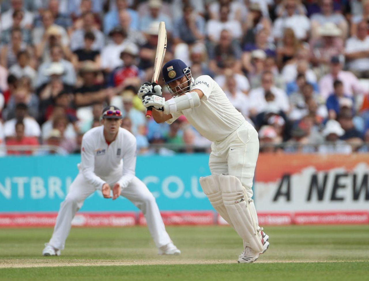 Sachin Tendulkar whips a boundary through midwicket, England v India, 2nd Test, Trent Bridge, 4th day, August 1, 2011
