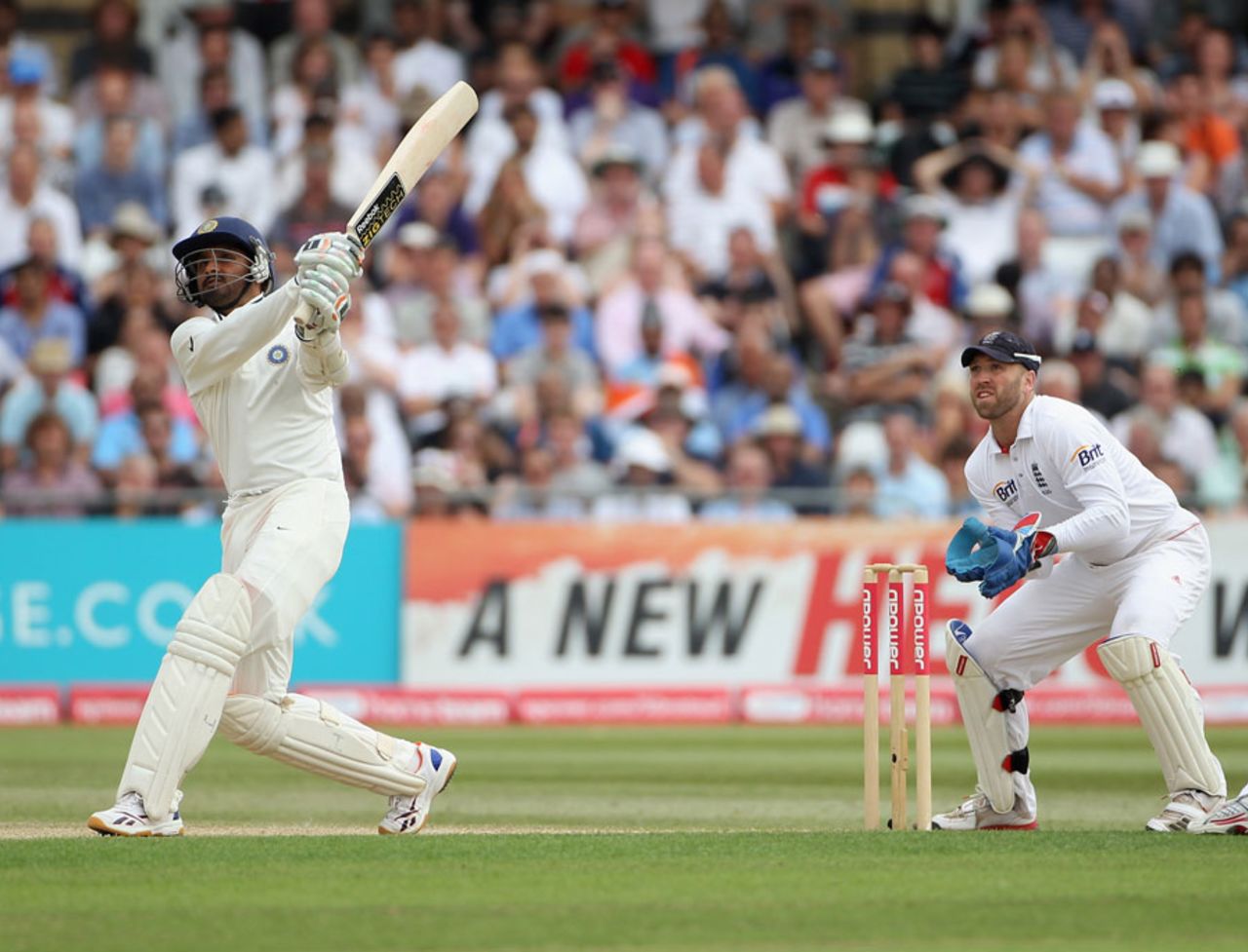 Harbhajan Singh plays an aerial stroke, England v India, 2nd Test, Trent Bridge, 4th day, August 1, 2011