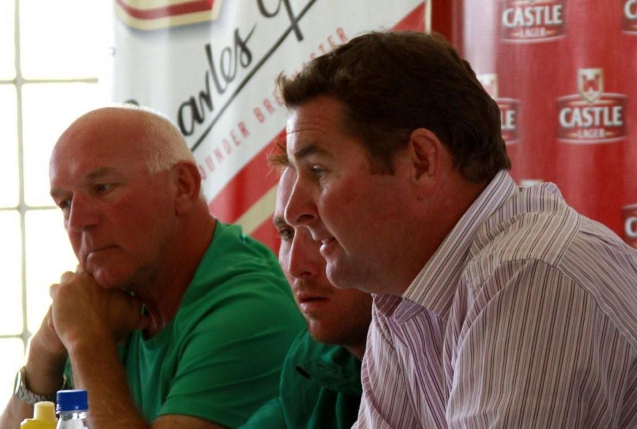 Alistair Campbell, Brendan Taylor and Alan Butcher at the announcement of Zimbabwe's Test team, Harare, August 1 2011