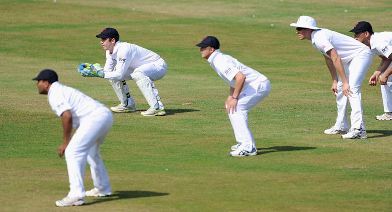 The England Lions slip cordon wait for a chance, England Lions v Sri Lanka A, Scarborough, August 3, 2011