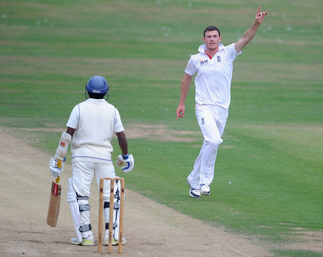James Harris celebrates removing Kaushal Silva, England Lions v Sri Lanka A, Scarborough, August 3, 2011