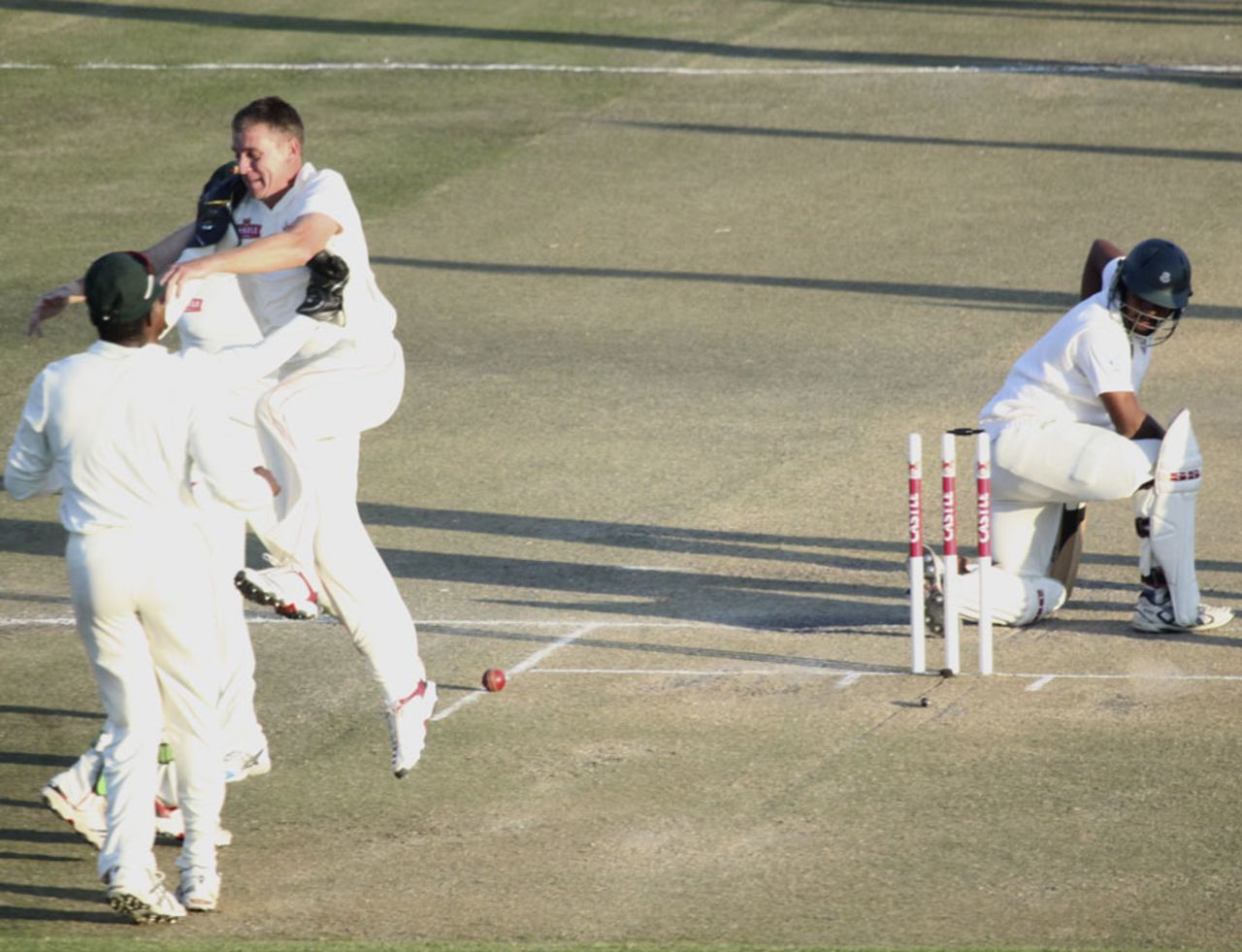 Ray Price celebrates the wicket of Shahriar Nafees, Bangladesh v Zimbabwe, only Test, Harare, 2nd day, August 5, 2011
