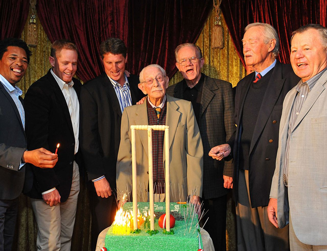 Former South African cricketers greet Norman Gordon on his 100th birthday, Johannesburg, August 6, 2011