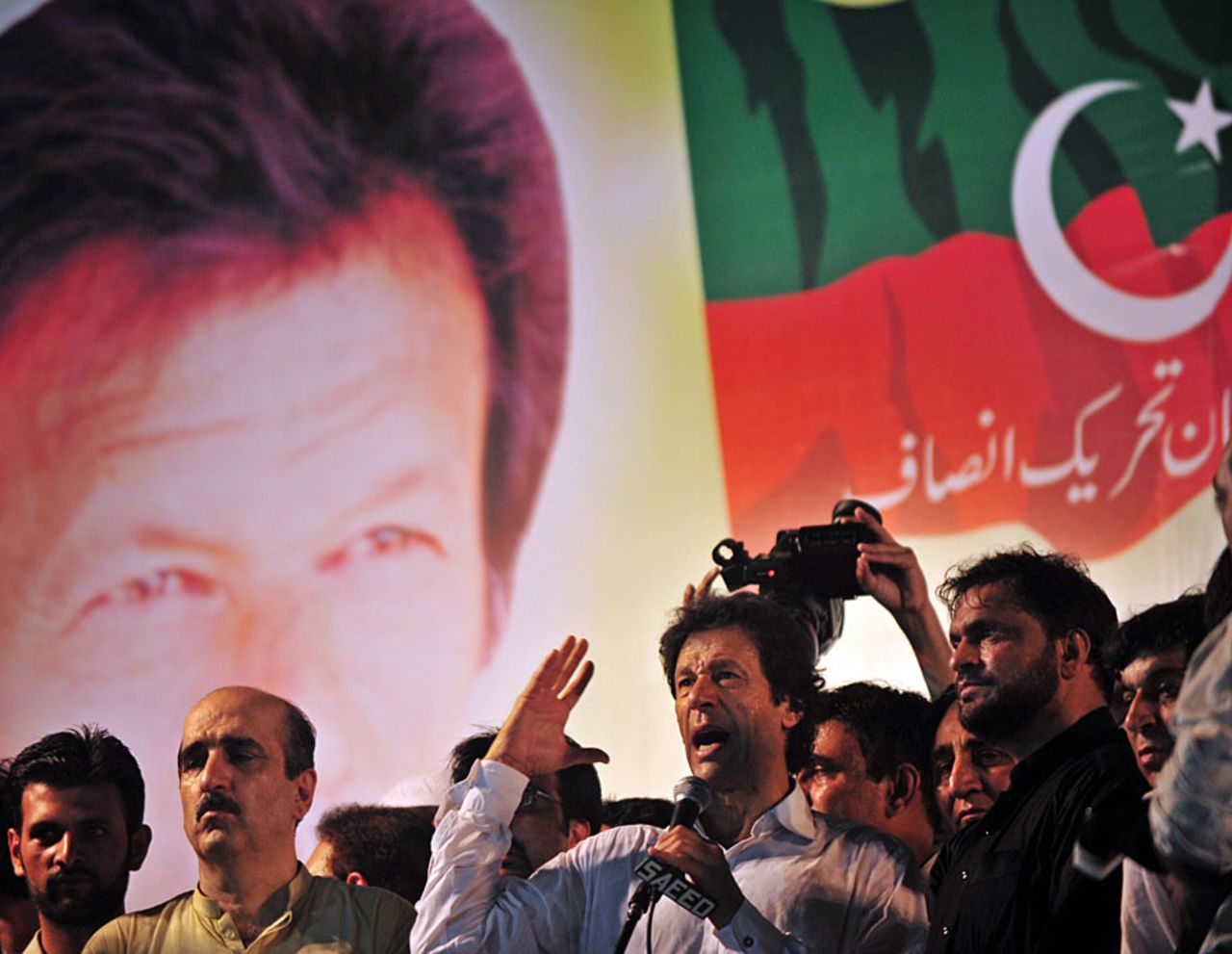 Former Pakistan captain Imran Khan at a political rally, Islamabad, August 6, 2011