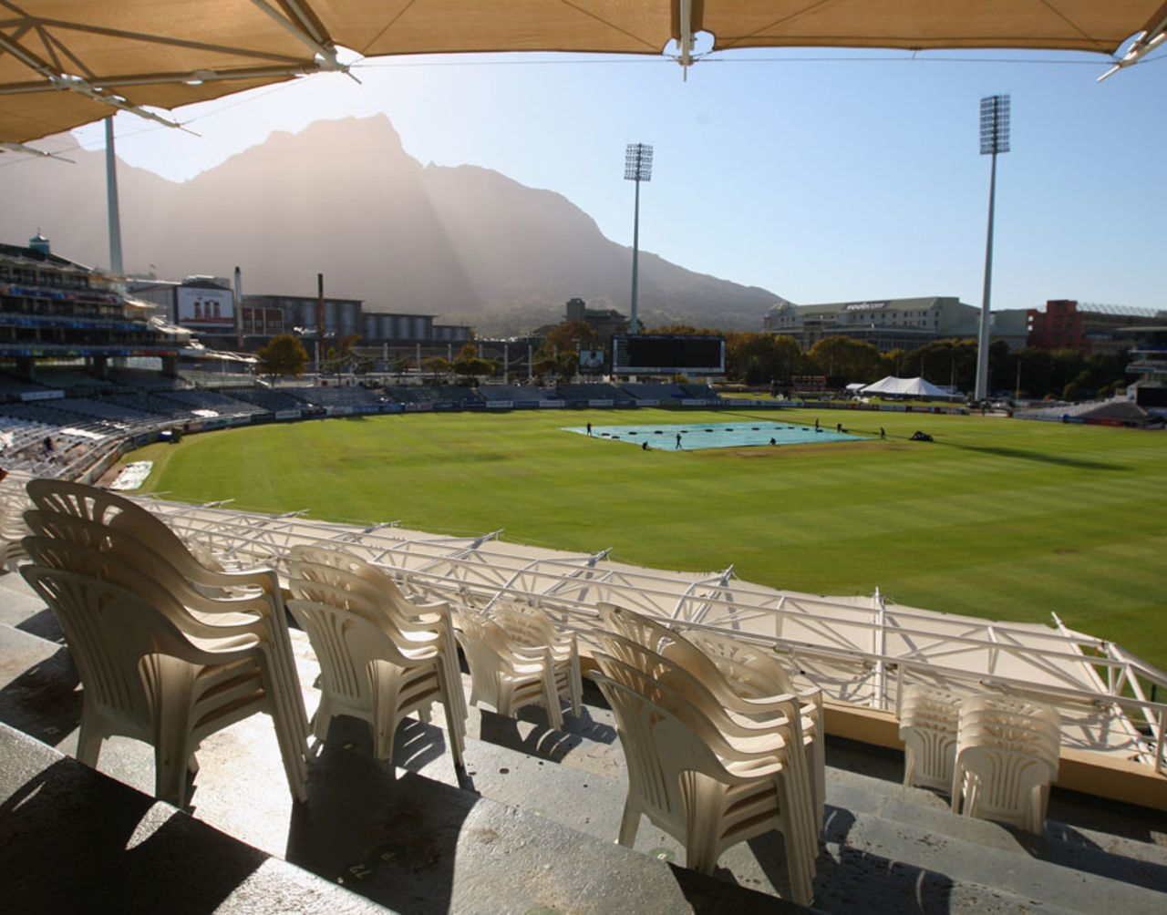 Chairs are stacked on to the Newlands stands ahead of the start of the IPL, Cape Town, April 15, 2009