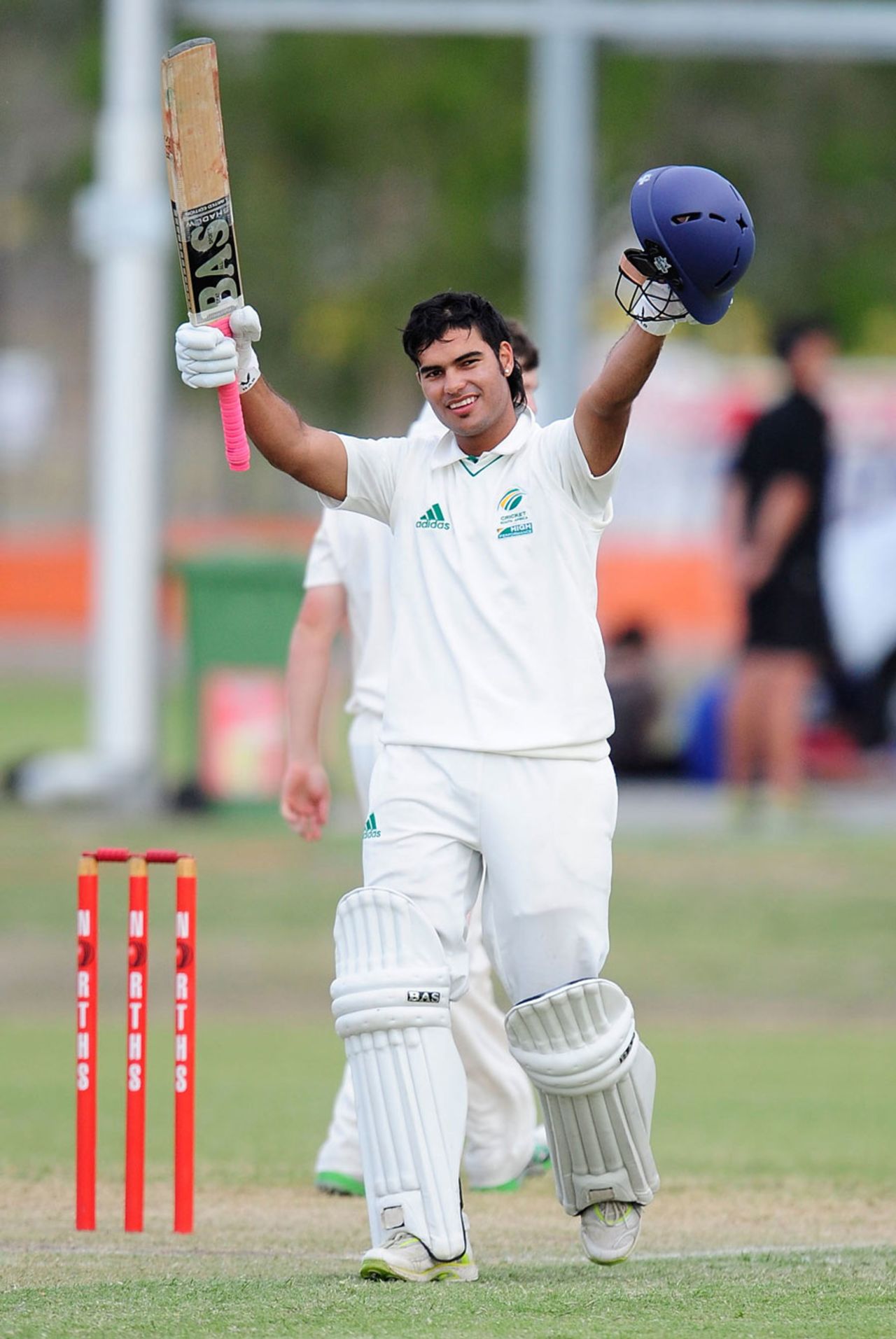 Reeza Hendricks celebrates his double-ton, Australian Institute of Sport v South Africa Emerging Players, Townsville, 2nd day, Emerging Players tournament, August 7, 2011