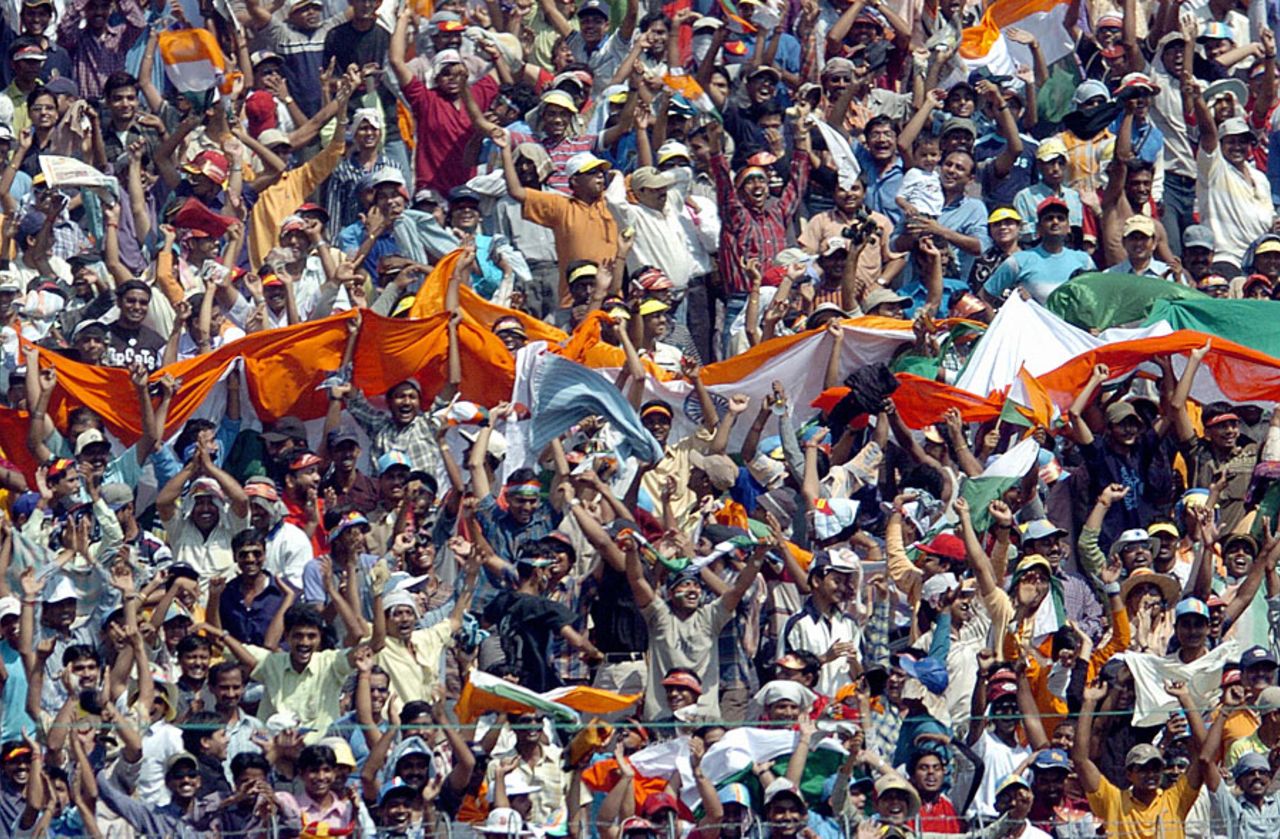Indian fans celebrate the team's victory, India v Pakistan, 2nd Test, Kolkata, 5th day, March 20, 2005