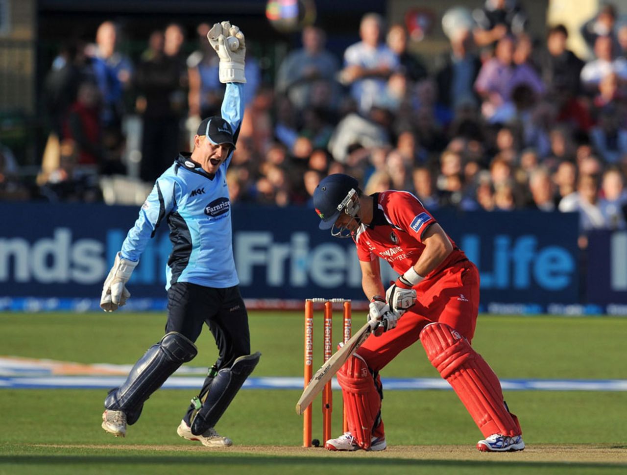 Stephen Moore is caught behind by Sussex's Ben Brown, Sussex v Lancashire, FLT20 quarter-final, Hove, August 8, 2011