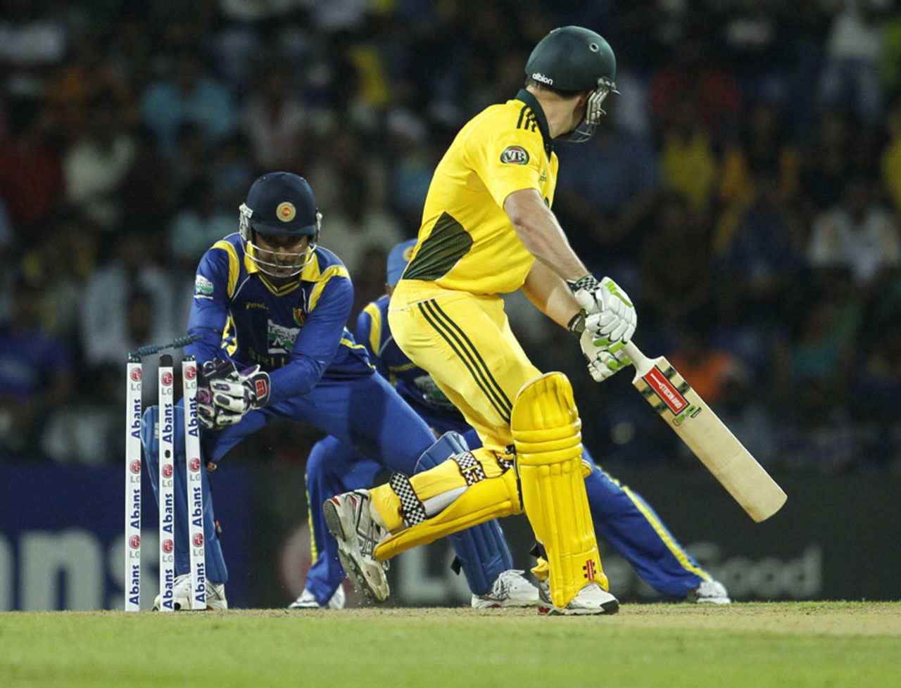 Shaun Marsh is stumped off Ajantha Mendis, Sri Lanka v Australia, 2nd Twenty20, Pallekele, August 8, 2011