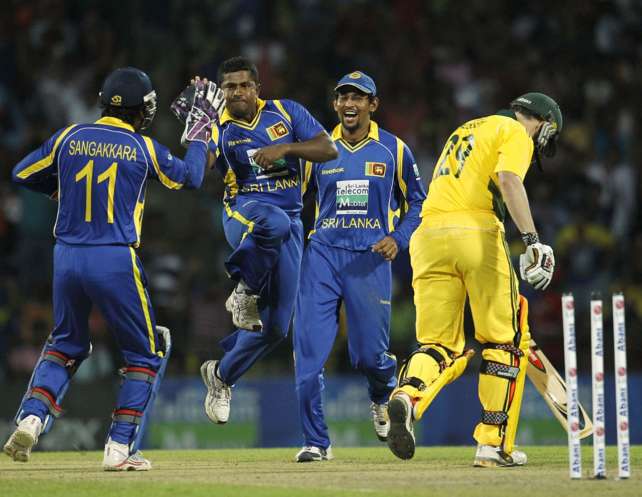 Rangana Herath celebrates the wicket of David Hussey, Sri Lanka v Australia, 2nd Twenty20, Pallekele, August 8, 2011