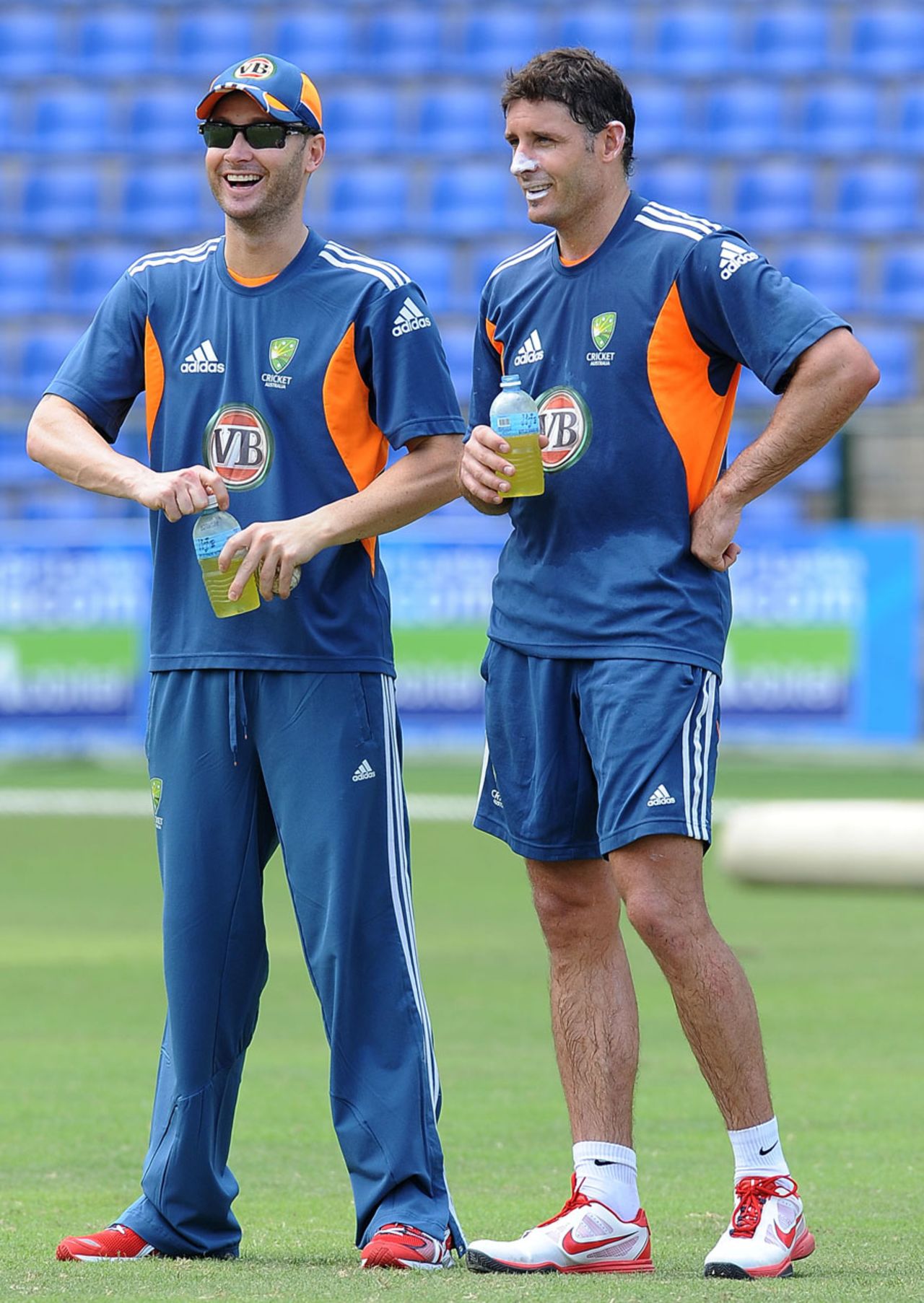 Michael Clarke and Michael Hussey watch Australia train, Pallekele, August 9, 2011
