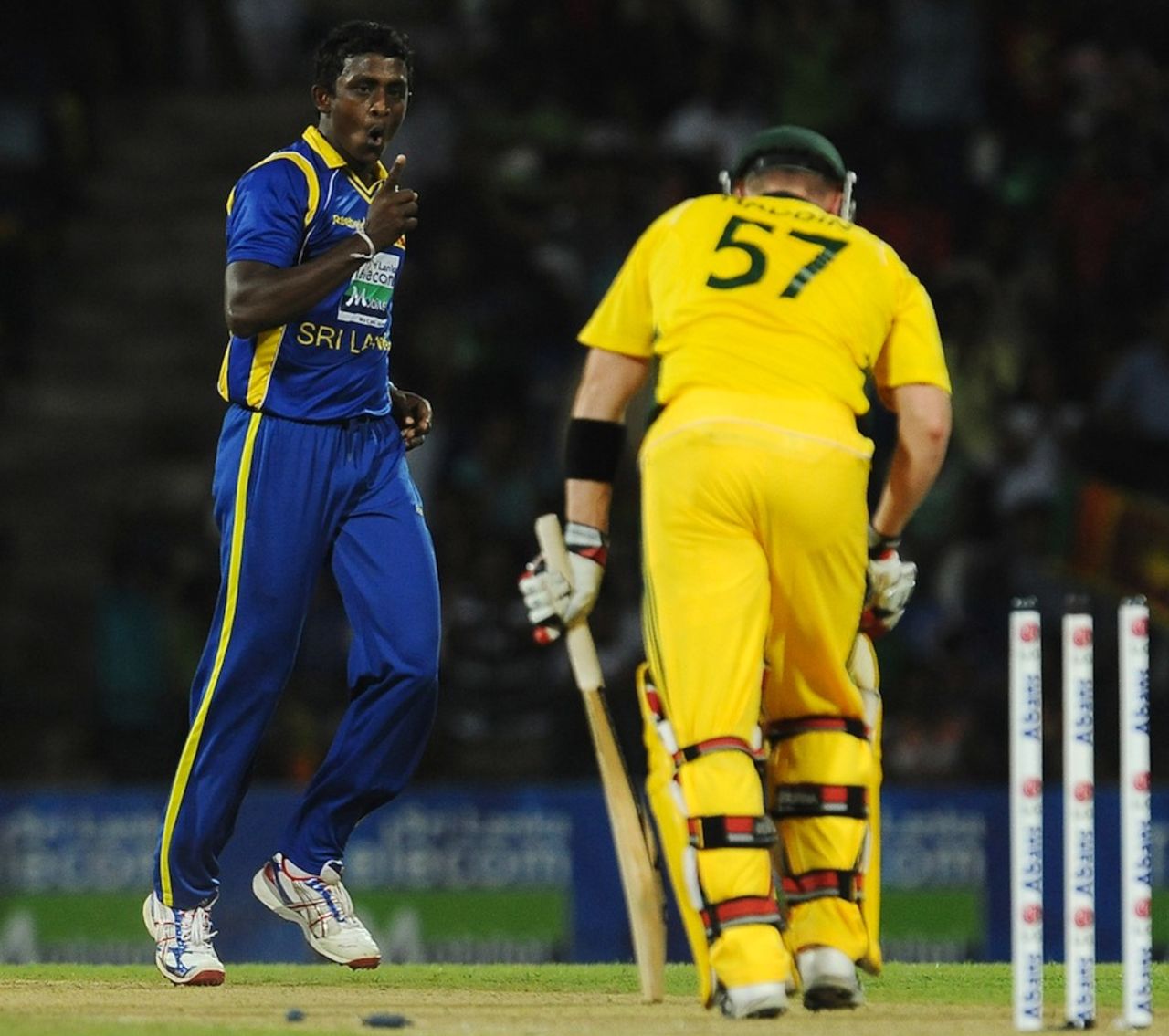 Ajantha Mendis bowled Brad Haddin, Sri Lanka v Australia, 1st ODI, Pallekele, August 10, 2011