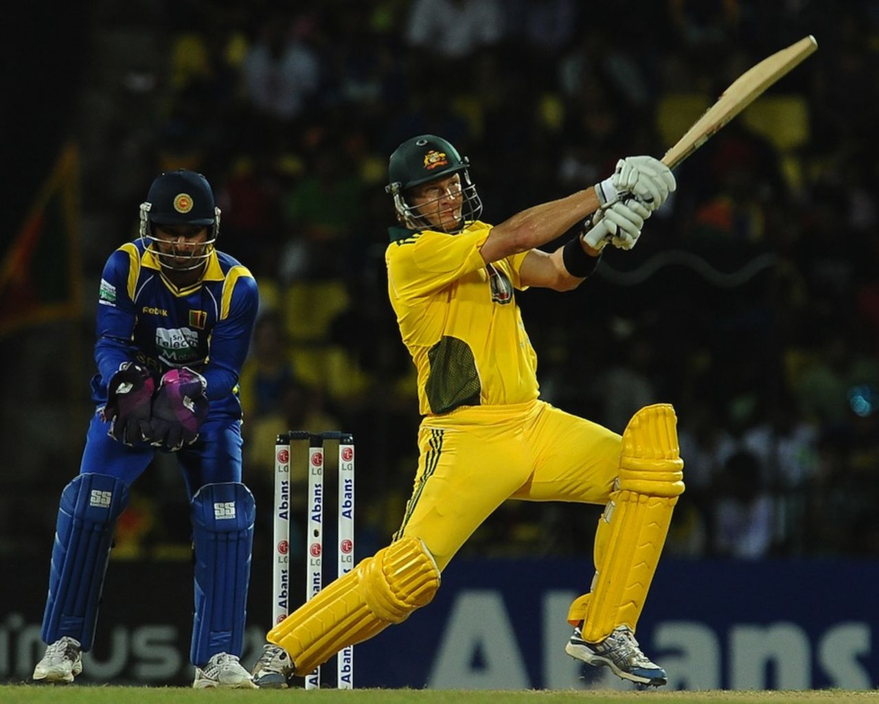 Shane Watson heaves towards deep midwicket, Sri Lanka v Australia, 1st ODI, Pallekele, August 10, 2011